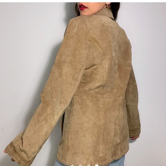 CREAM SCUEDE WITH PATCHED STITCHES BUTTONED DOWN LEATHER JACKET - Picture 4 of 4